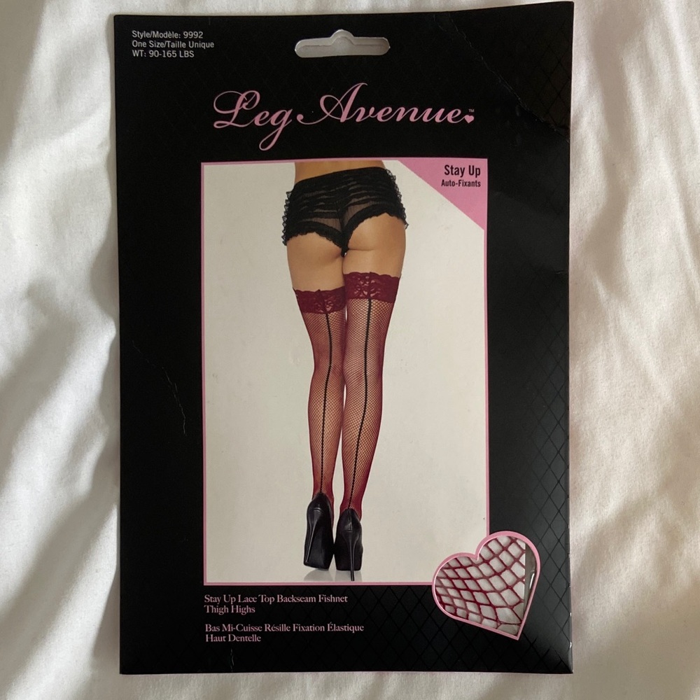 Leg Avenue Burgundy Lace Top Fishnet Stockings